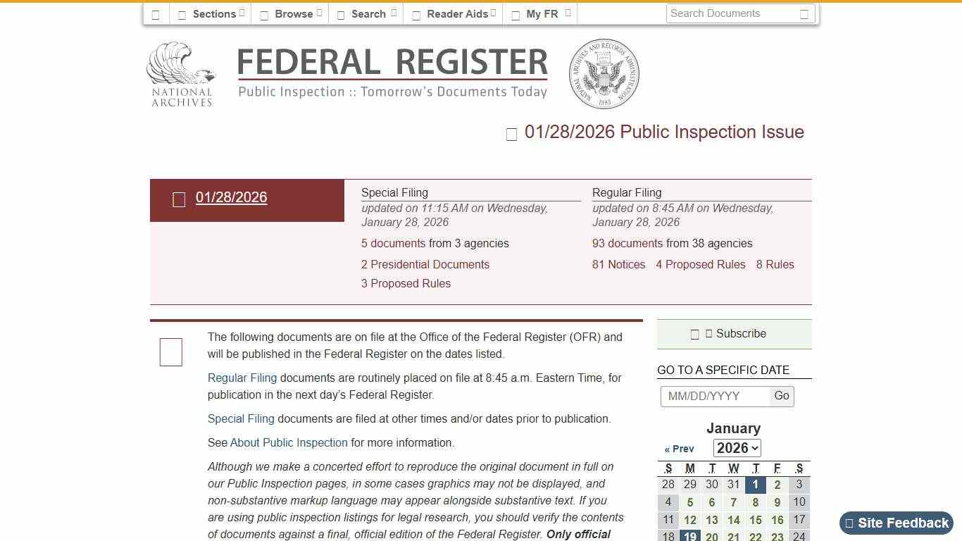 Federal Register :: Federal Register Documents Currently on Public Inspection