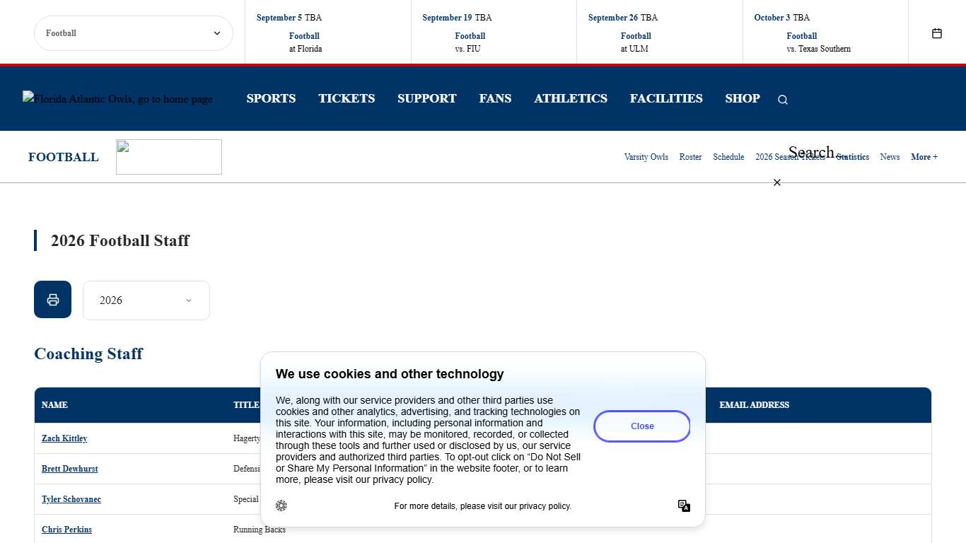 2026 Football Coaches - Florida Atlantic University Athletics